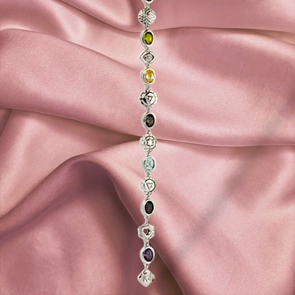 NWT MULTI-GEMSTONE CHAKRA LARIAT NECKLACE IN PLATINUM OVER STERLING SILVER - Picture 8 of 10